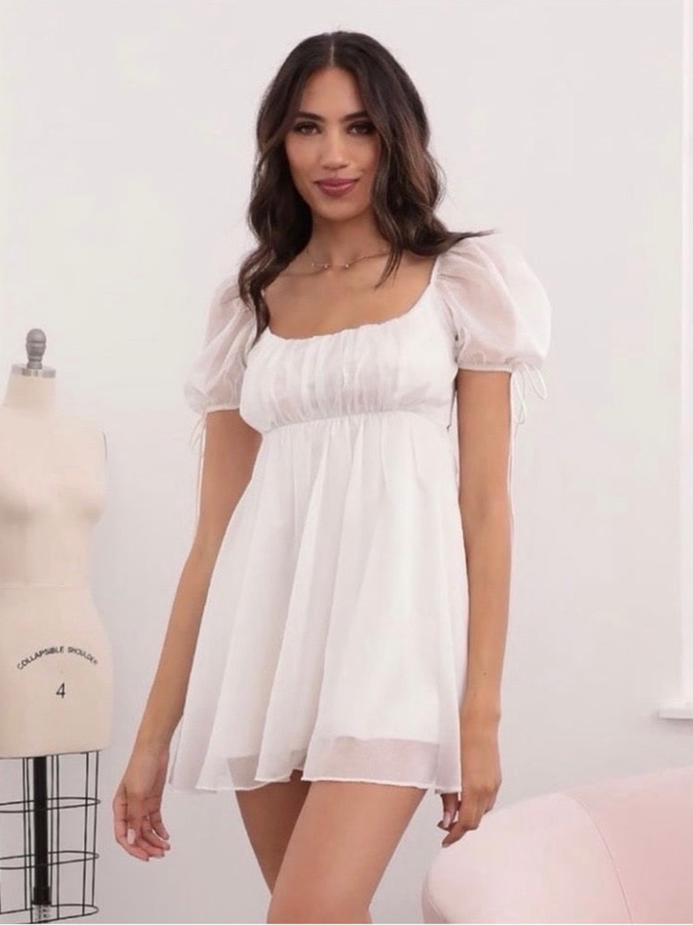 Lucy in the Sky Baby Doll Dress in White Size S